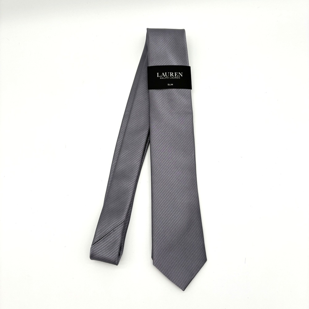 Ralph Lauren Grey Slim Necktie Modern Formal Textured Ribbed Business Wedding